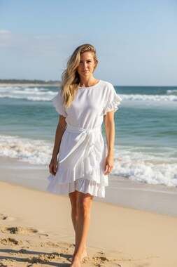 MICHAEL Michael Kors White Gauze Ruffle  Sleeve Wrap Mini Dress, Size Small